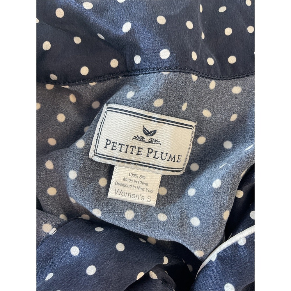 Petite Plume Pajamas Womens S 100% Silk Blue Polka Dot Set Pocket Quiet Luxury - Picture 4 of 9